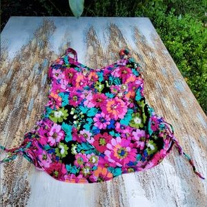 Azules Bright Floral One-Piece Swimsuit Tankini Top in Pink, Turquoise, Green
